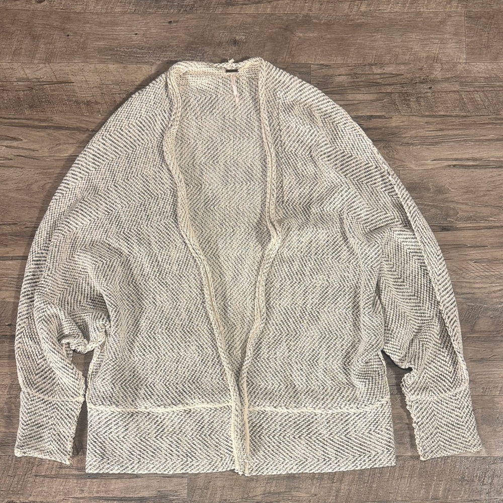 Free People Cream and Gray Open-Front Cardigan - Size M